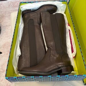 Tory Burch Christy 30MM Leather Riding Boots in Coconut (Brown)